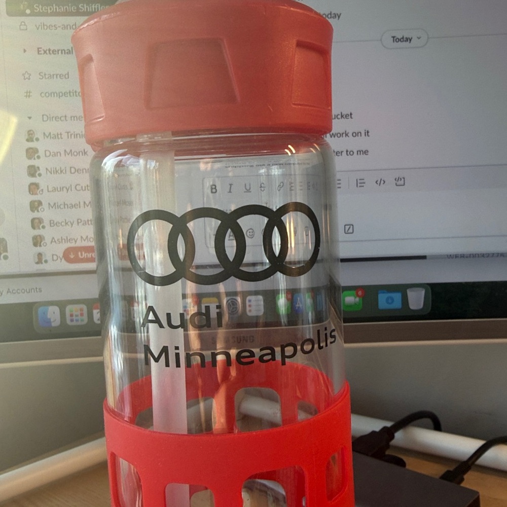 Audi Red Water Bottle with Protective Sleeve - Picture 2 of 8